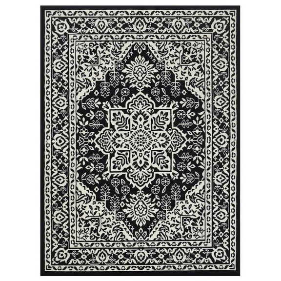 Allstar Living Room Area Rug with Heriz design in Black