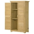 thumbnail image 4 of Outdoor Storage Cabinet, Garden Wood Storage Shed, Outside Vertical Shed with Lockers and 3-Tier Shelves, 63 inch Tall Tool Shed for Patio, Backyard, Balcony, Natural, D6977, 4 of 12