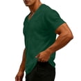thumbnail image 4 of Ceisia Men's Solid Color Waffle Knit T-Shirt with V-Neck Short Sleeve Loose Fit Stretchy Casual Home Wear Top Army Green Gifts for Father 1X, 4 of 8
