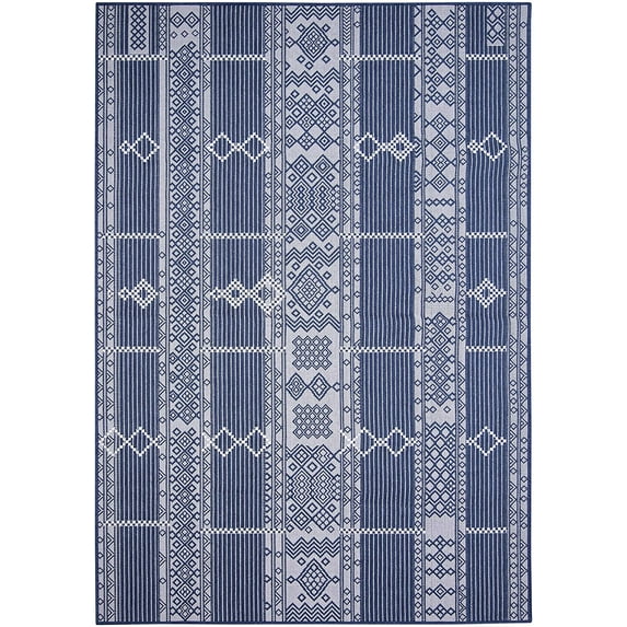 Bohemian Accent Rug - 7 ft. 10 in. x 10 ft., Midnight Blue, Waterproof Rug with Geometric Pattern, UV Protected Rug for Garden, Patio, Backyards