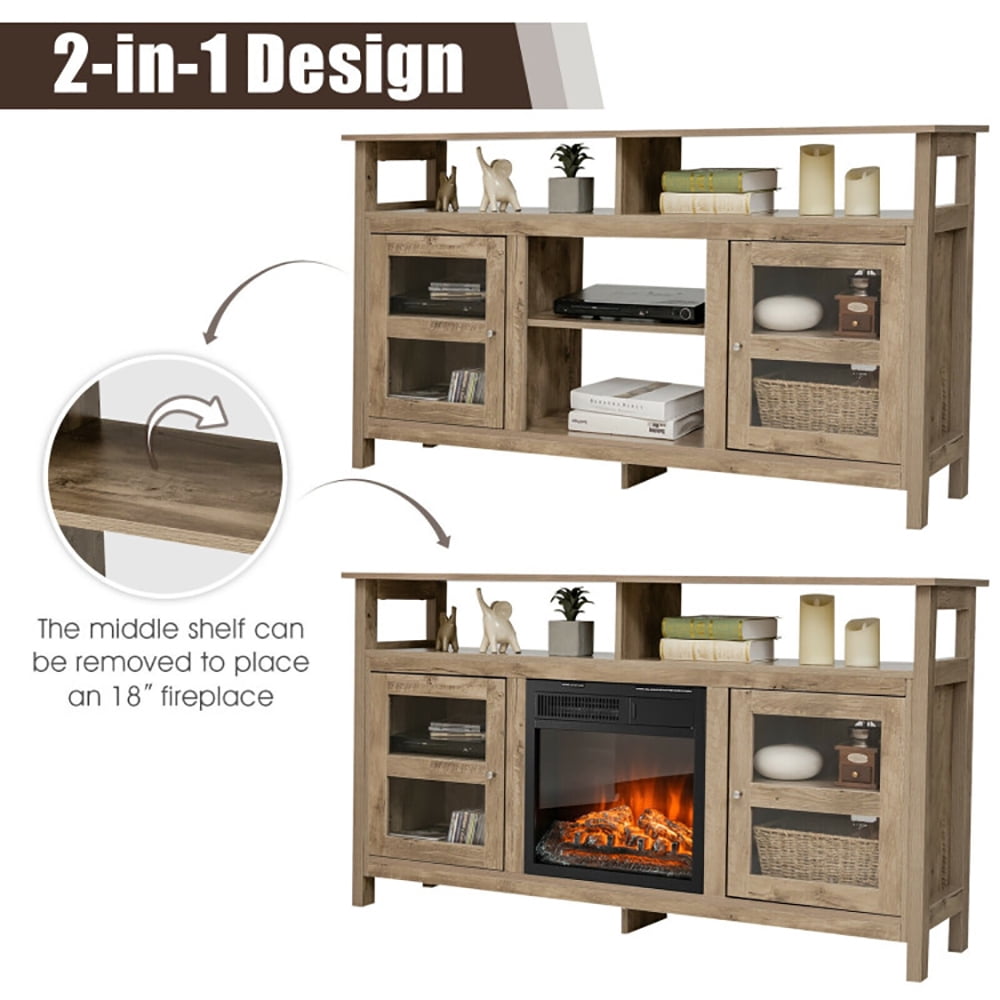 Finihen TV Stand, TV Cabinet, 58 Inch TV Stand Entertainment Console Center with 2 Cabinets, Media Entertainment Center with Storage, for Living Room, Bedroom, Natural