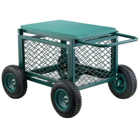 Heavy Duty Rolling Garden Seat Cart with Wheels & Storage - 400LB Capacity