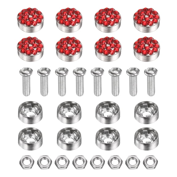8 Pcs Anti Theft License Plate Screws Kits, Tag Plate Mounting Hardware, Rhinestone Design Screw Cap Cover Fitting for (Motorcycles/Cars/Trucks), Red