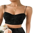 thumbnail image 1 of Women‘s Summer Mini Sling Vest Sleeveless Backless Low Cut Mesh Sequins Crop Tops, 1 of 7