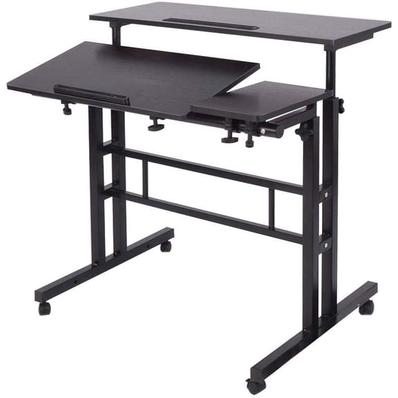 Soges Height Adjustable Computer Desk Sit Stand Workstation Mobile Standing Desk with Wheels, Standing Side Table with Castors, Black