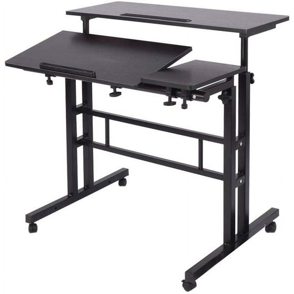 Soges Bureau d'Ordinateur à Hauteur Réglable Poste de Travail Assis-Debout Bureau Debout Mobile avec Roulettes, Table d'Appoint Debout avec Roulettes, Noir