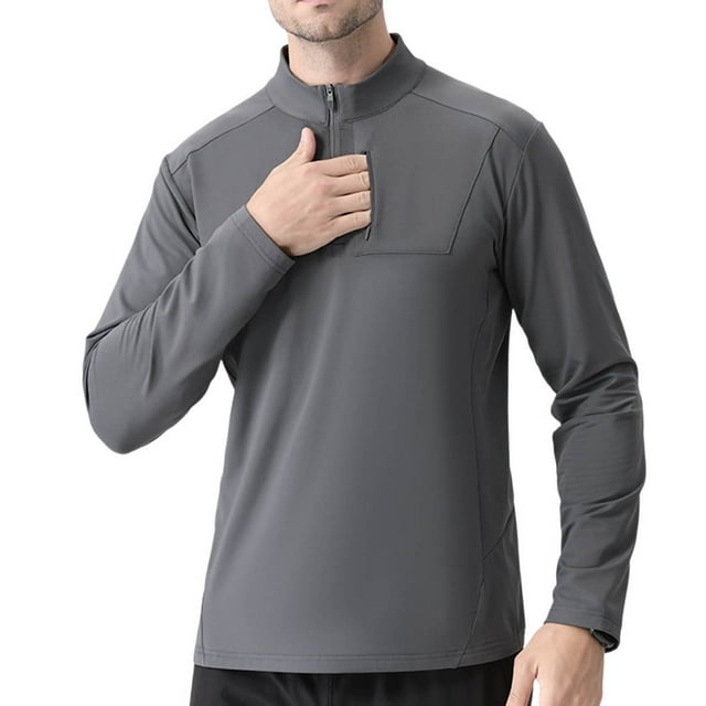 Timegard Athletic Tops for Men Zipper Stand Collar Long Sleeve Running Outdoor Fish Casual Shirts Tops