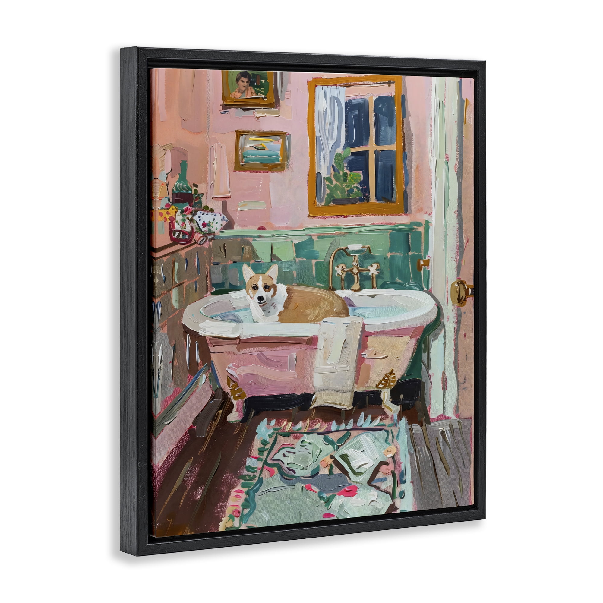 Stupell Industries Corgi in Pastel Tub Black Framed Floater Canvas Wall Art, design by The Prints Vibe