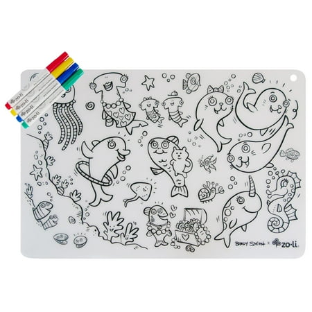 

Reusable Coloring Placemats - sea fun | ZoLi colorMATTIES coloring book placemats featuring Brady Smith artist designs non-slip placemat for kids and toddlers