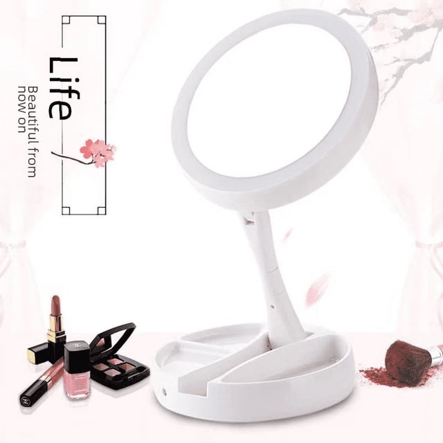 Espejo de maquillaje LED de doble cara con carga de lámpara Espejo de maquillaje plegable portátil de escritorio de estilo famoso