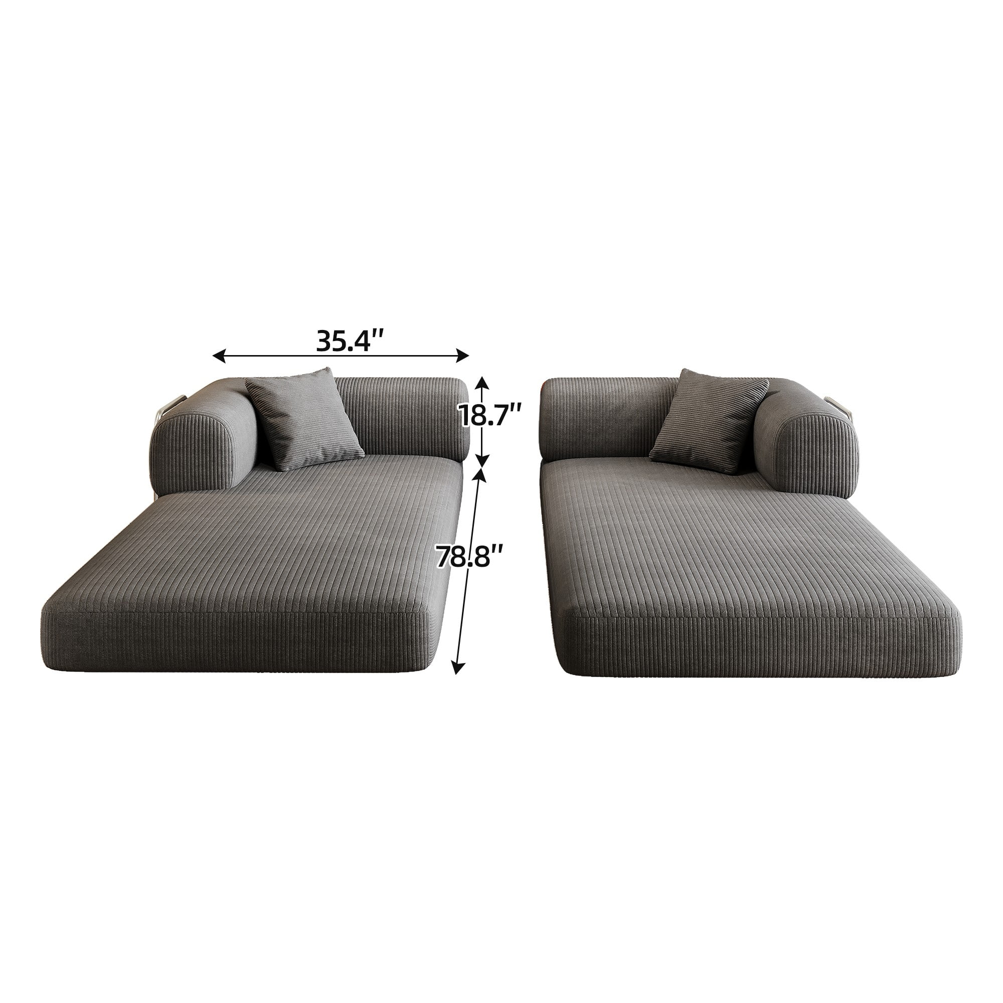 78.8" Compression Sofa Bed, Convertible Floor Futon Couch with Pillow & Armrests, Modular Corduroy Sofa, Grey