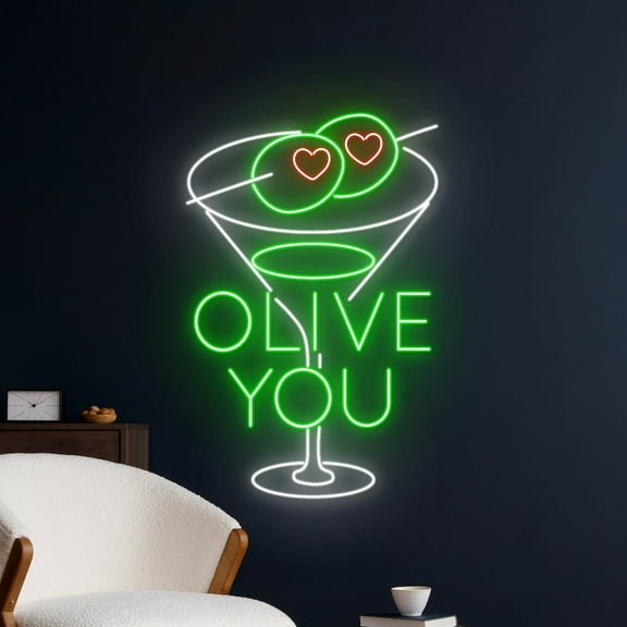 Handmadetneonsign Olive You Martini Led Sign, Martini Neon Light, Martini Cocktail Neon Sign