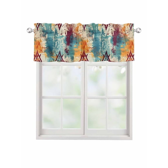 Valances for Windows Bohemian Teal Rod Pocket Cafe Window Treatments Valance Curtains for Kitchen Bathroom Laundry Basement Windows 42"x18"
