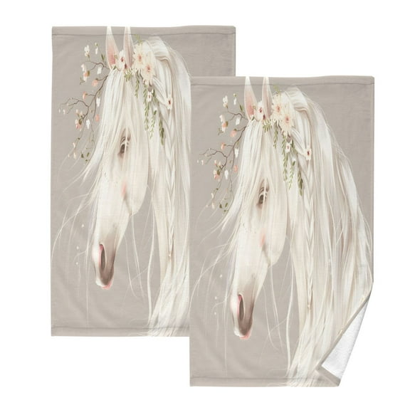 joogoo 2 PCs Hand Towels Sets Beautiful Horse with Hair Cotton Face Towel Bathroom Decorative