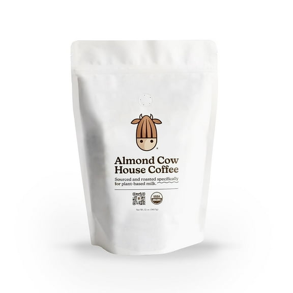 Almond Cow House Coffee, Organic Guatemala Mild Dark Roast, 12 oz,  Whole Beans
