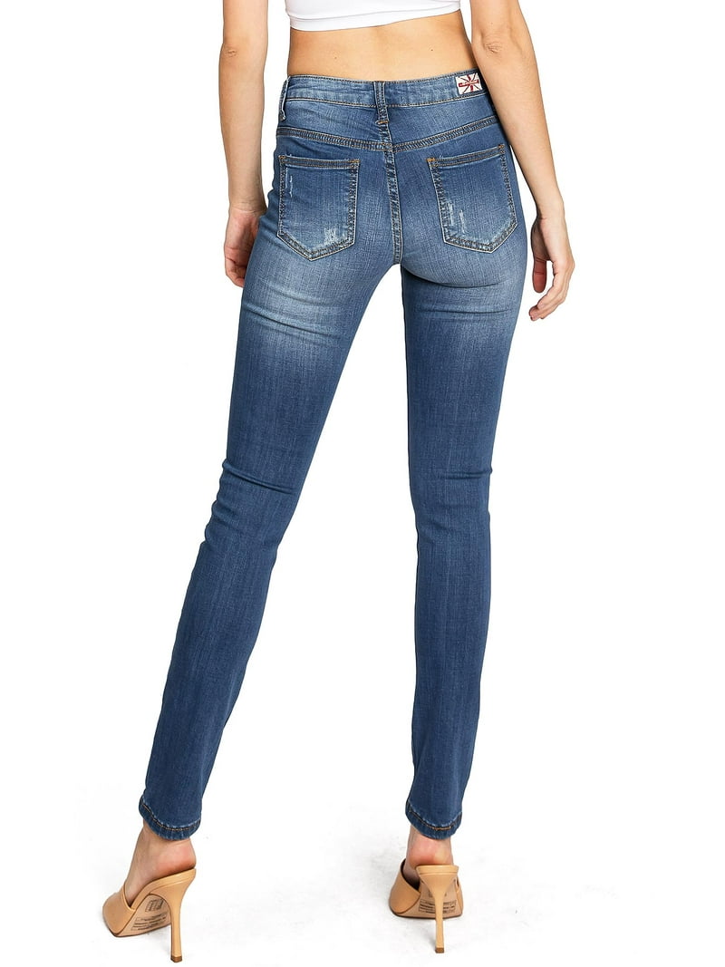 Machine Women's Juniors Mid Waist Distressed Skinny Jeans (9