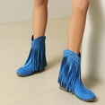 thumbnail image 5 of Women Ankle Boots Women's Fashionable Casual Versatile Cool Winter Tassel Sleeve Boots Short Boots Thick Heel Ankle Boots Blue 39, 5 of 9