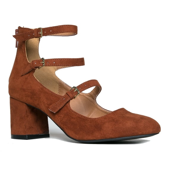 J. Adams 3 Strap Mary Jane Heel Pumps – Buckled Strappy Low Block Heel