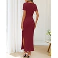 thumbnail image 5 of Merokeety Womens Summer Dresses V Neck Ruched Asymmetrical Side Slit Bodycon Maxi Dress Wine l, 5 of 5