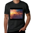 thumbnail image 2 of Wuche Pictures of airplanes at sunset, artwork of airplanes in the sky, design of shirt art display, outer space T-shirt gifts for casual and breathable men, women, boys, girls Black, 2 of 4