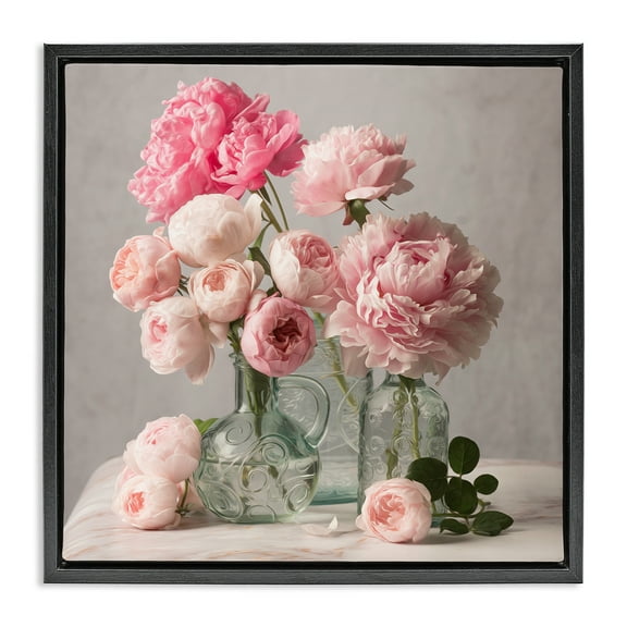 Stupell Industries Rose & Peony Duet Plants & Flowers Painting Black Floater Framed Canvas Art Print Wall Art, 18 x 18