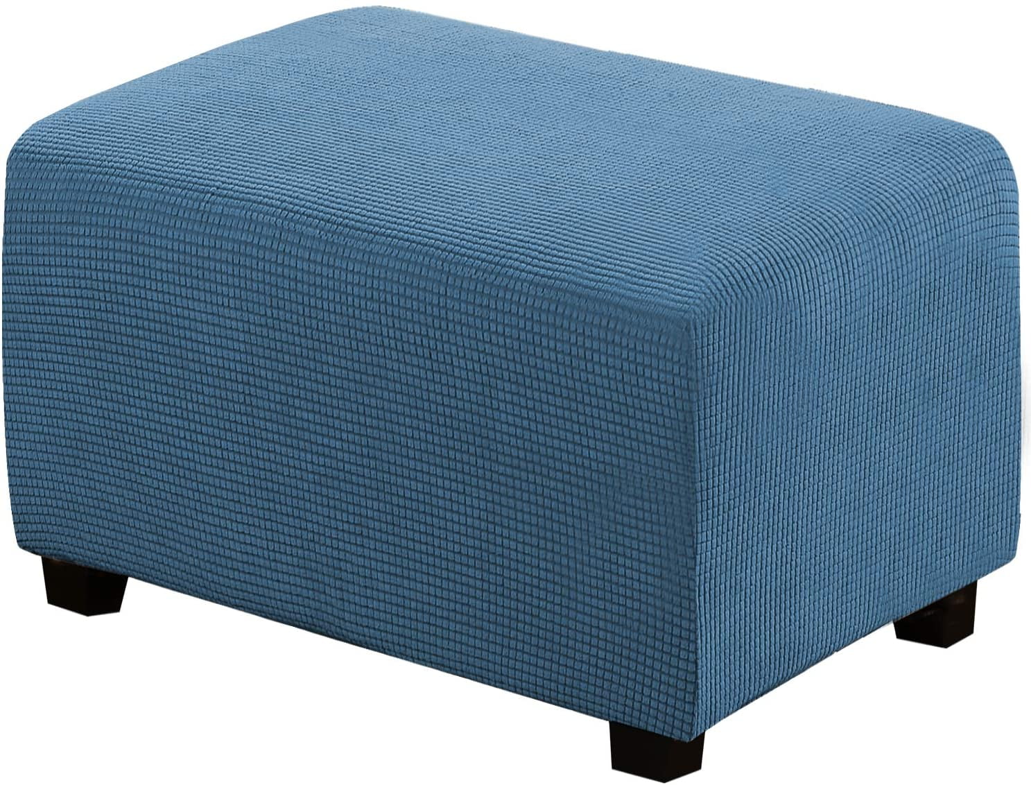 Stretch Grid Fabric Ottoman Cover Storage Footrest Stool Slipcover Protector 
