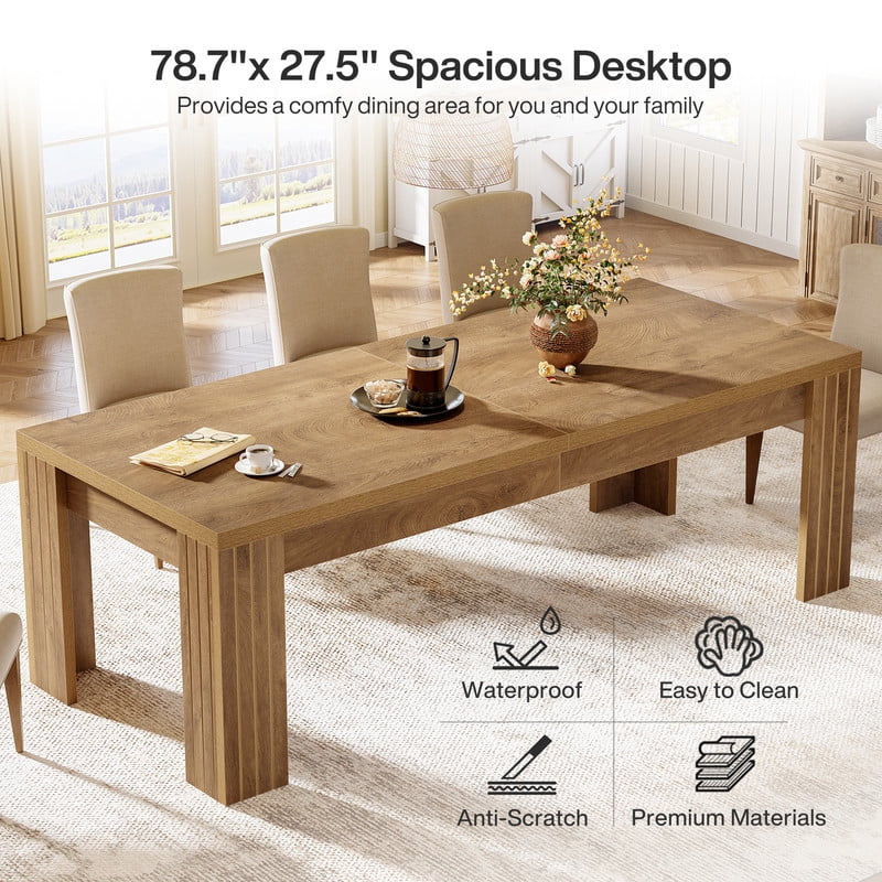 Tribesigns 78.7 Inch Dining Table for 6-8, Large Farmhouse Rectangular Dining Table for Living Room, Kitchen, Home, Rustic Brown