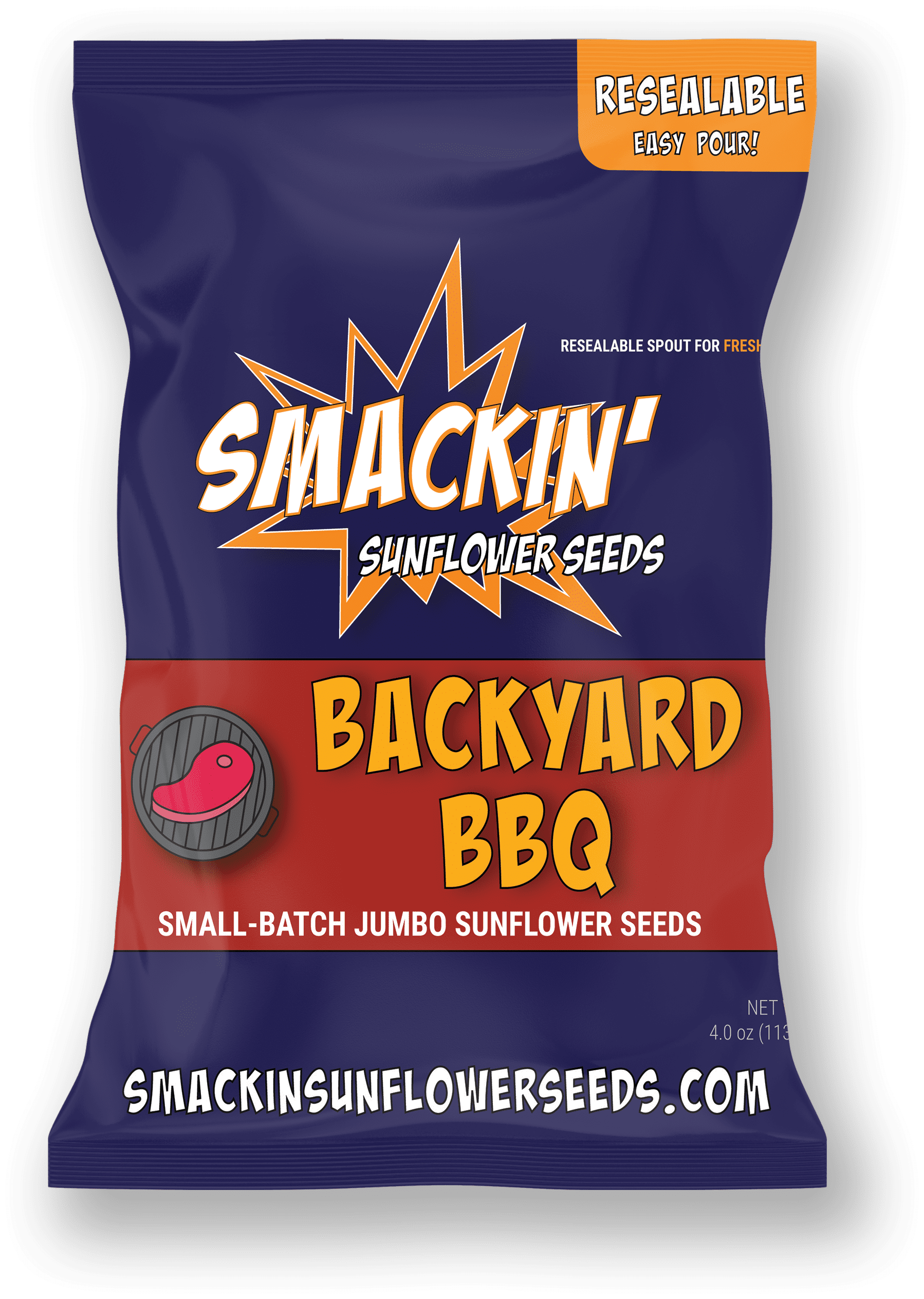 SMACKIN' Backyard BBQ Jumbo Sunflower Seeds, 4oz Resealable Bag, 12