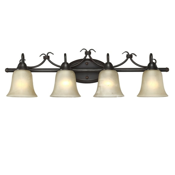 4-Light Bronze Bathroom Light, Retro Bathroom Light Fixtures with White Opal Glass Bell Shape Shades