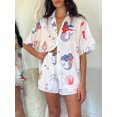 thumbnail image 4 of Musuos Women's Summer Outfits Mermaid Print Short Sleeve Button Down Lapel Tops with Loose Shorts 2 Piece Casual Set, 4 of 8