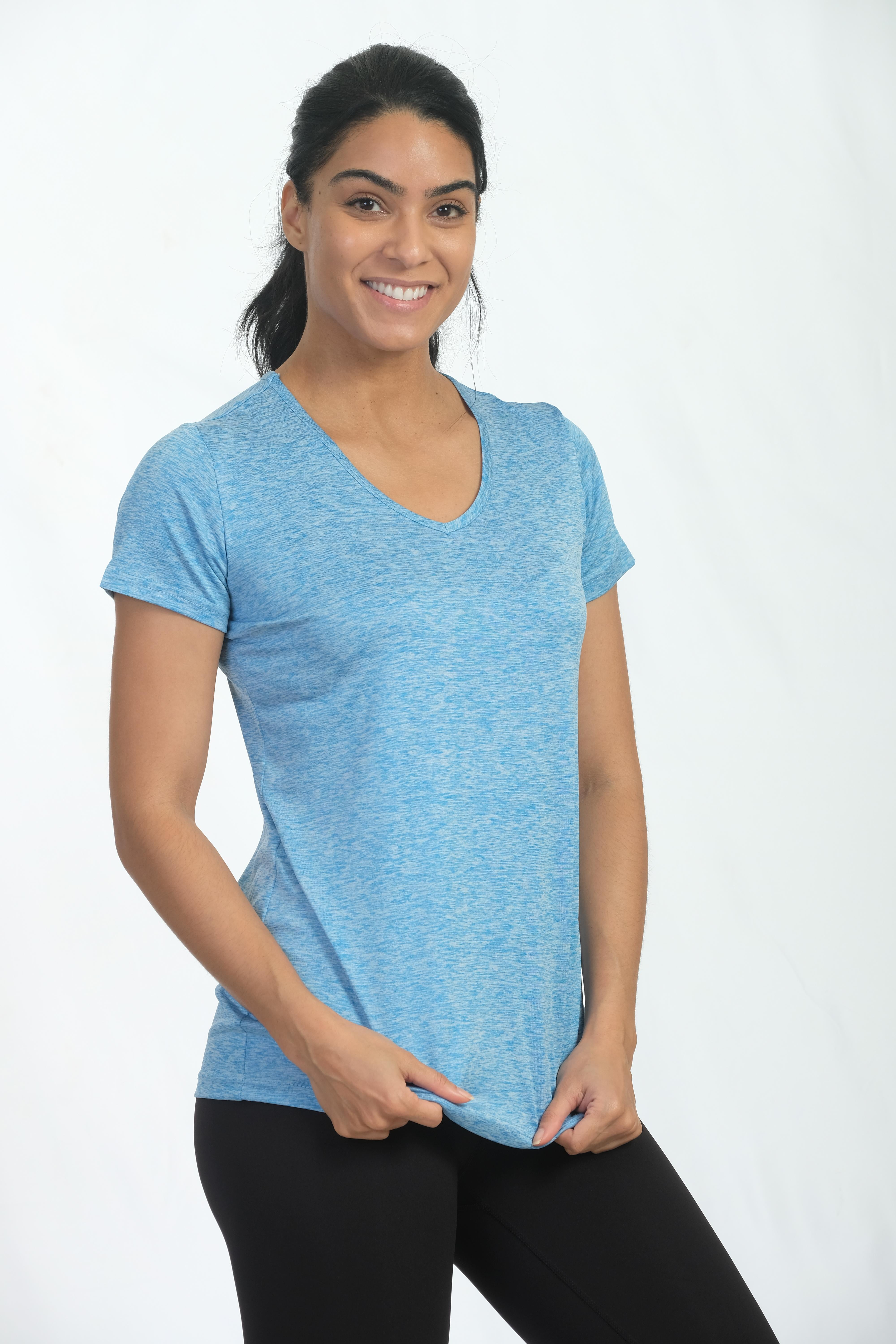 5-Pack Women's Short Sleeve V-Neck Activewear T-Shirt Dry-Fit Moisture  Wicking Perfomance Yoga Top - Walmart.com