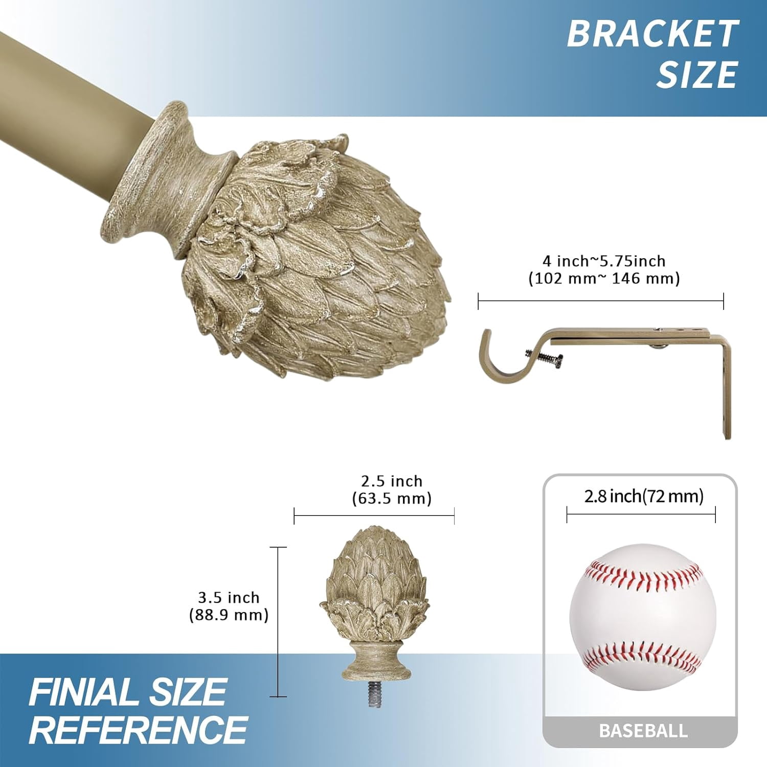 Urbanest Adjustable Single Curtain Rod Set Artichoke Finials – 1 - Inch Diameter, With Cottage Rod, 48–84 Inches