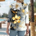 thumbnail image 3 of Uootdi Floral Print Graphic 3/4 Sleeve T Shirts Womens Summer Tops Colorblock V-Neck Button Down Casual Tops for Women Vintage Dressy Loose Fit Trendy Outfits Gift, 3 of 5