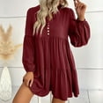 thumbnail image 4 of Besolor Casual Dresses for Women V Neck Button Long Sleeve Fall Spring Dresses Ruffle A Line Flowy Vacation Mini Dress, 4 of 7