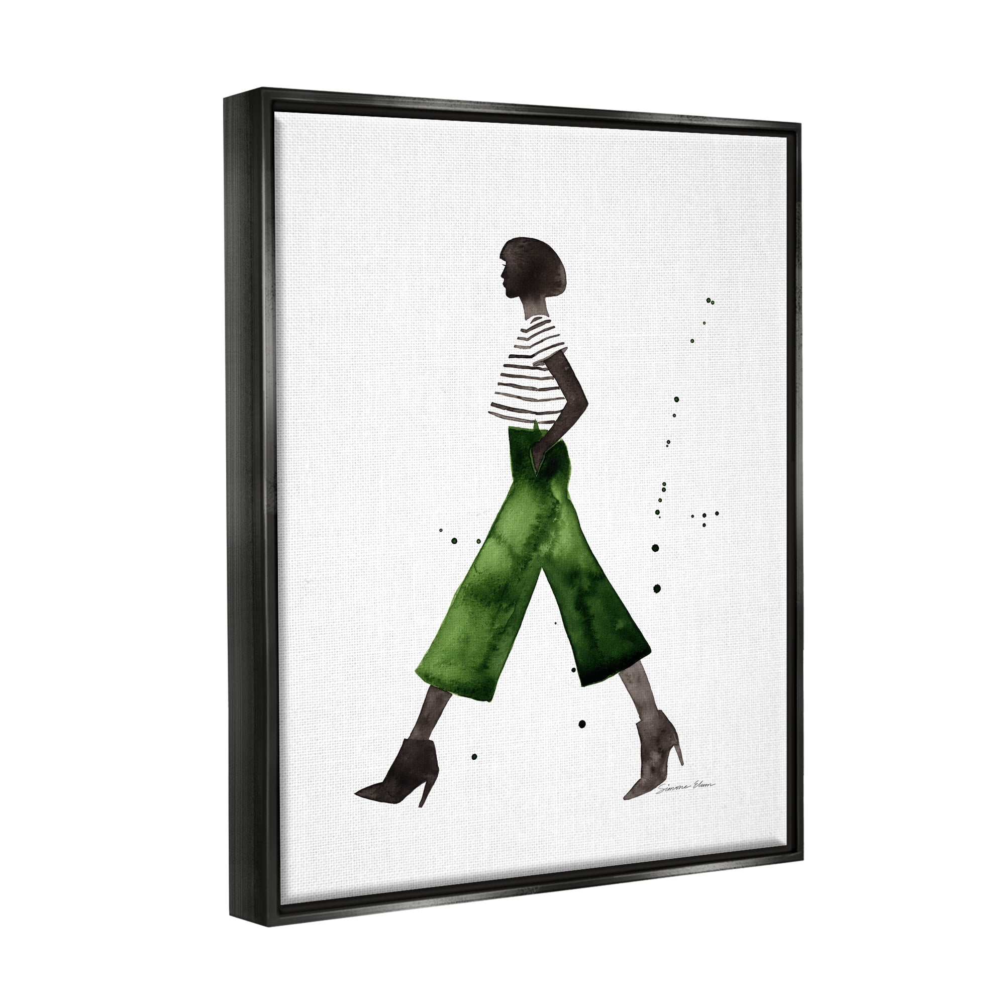 Stupell Industries Casual Fashion Girl Beauty & Fashion Painting Black Floater Framed Art Print Wall Art, 17 x 21