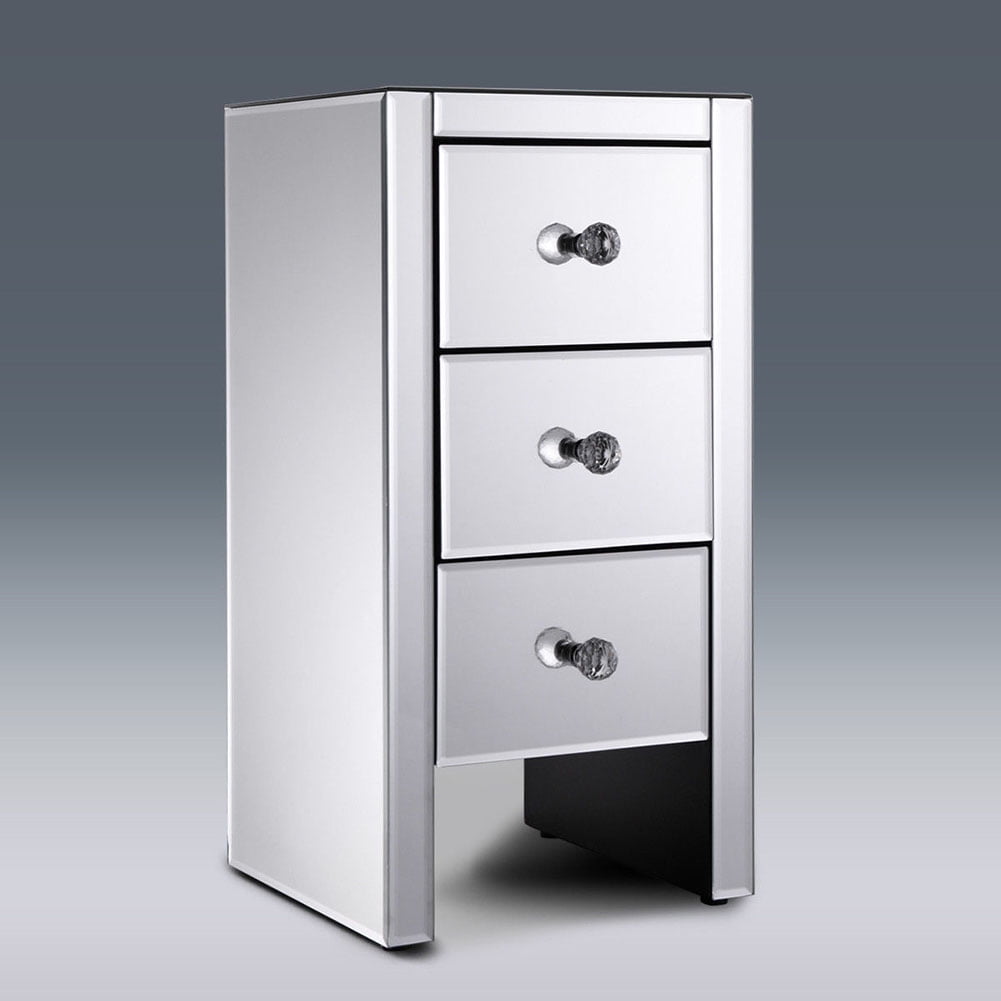 Kadyn Mirrored End Table for Bedroom , Small Mirror Accent Silver Table End Table with 3-drawers, Bedside Furniture for Bedroom Living Room