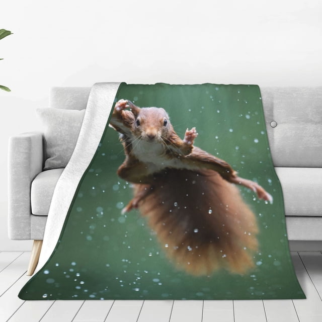 Fotbe Squirrel Manta de Franela Acolchonada con Estampado, Súper Suave y Esponjosa, Extra Grande para Sofá, Cama, Uso Todo el Año-80"x60"