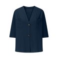thumbnail image 4 of Bovxnpu 3/4 Length Sleeve Womens Tops, Cotton Dressy Casual Blouses for Women, Women's V-Neck Loose Button Imitation Cotton And Linen Tunic Summer Shirt Blouse XXL, 4 of 5