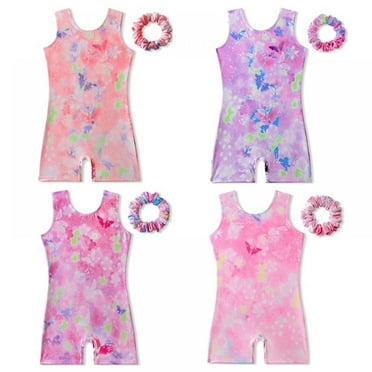 Gymnastics Leotards for Girls,leotard for Girls Gymnastics Kids Girls Leotards Gymnastics with Shorts Dance Unitards Tumbling Biketards with Hair Scrunchie for 3-10Y