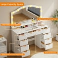 thumbnail image 5 of Tomnk woo Fluted Vanity Desk, 46" Glass Top, Large Mirror, 9 Drawers, Lights, Power Outlet, Adjustable Brightness, 5 of 8