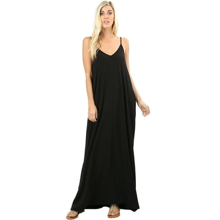 JED FASHION Women's Soft Fabric Tank Maxi Dress with Side (Best Fabric For Maxi Dress)