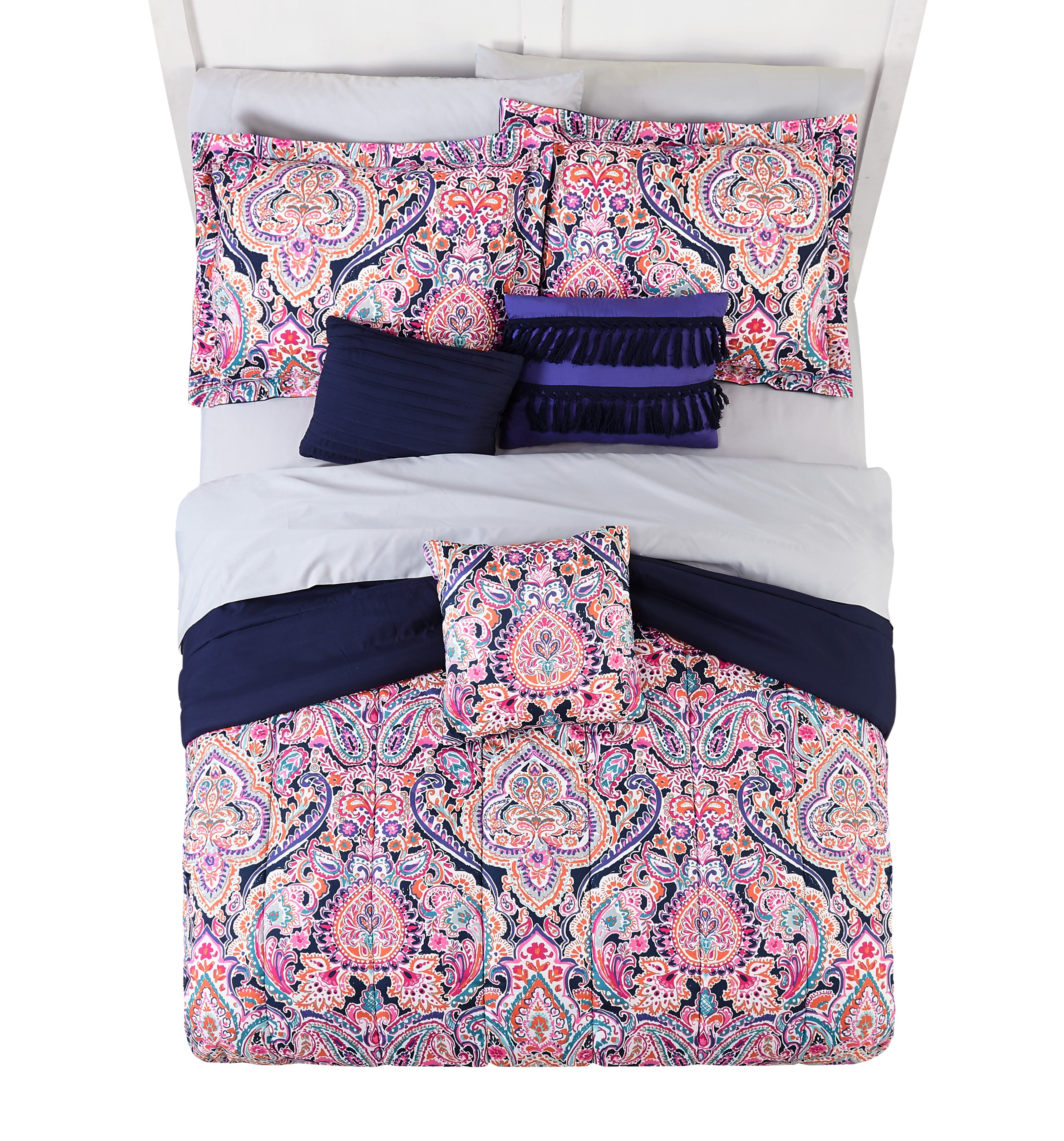 Mainstays Purple and Blue Medallion 10 Piece Bed in a Bag Comforter Set With Sheets, Full