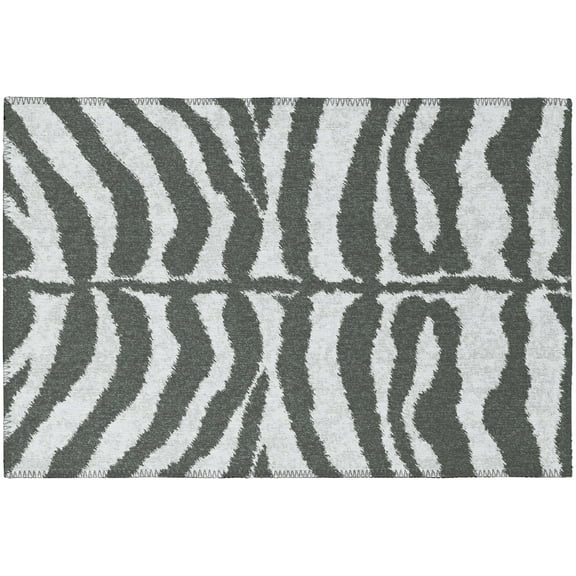 Safari Grey Tiger/Zebra Animal Print 1'8" x 2'6" Non-Skid Accent Rug