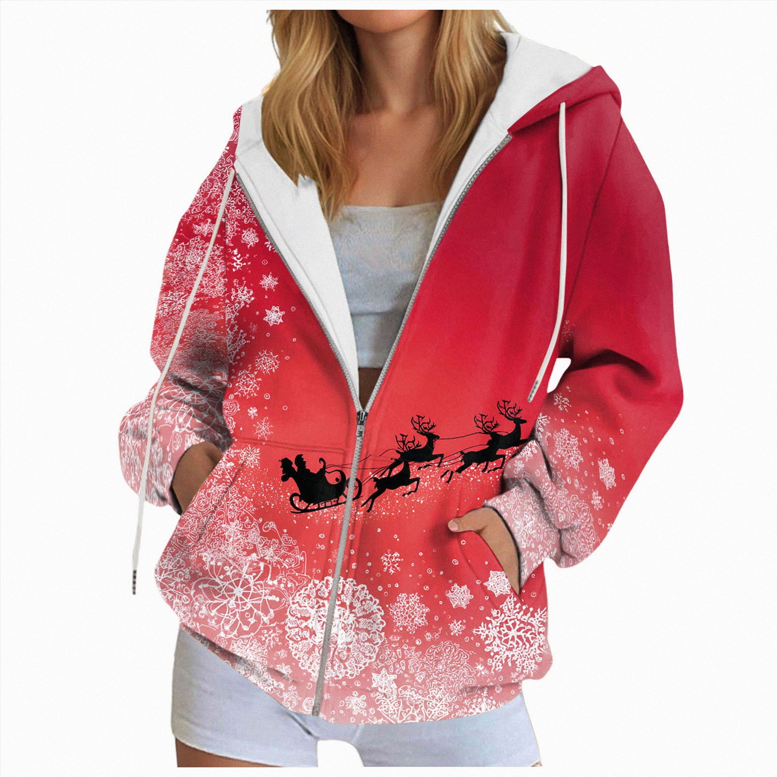 NIEWTR Women s Zip Up Jacket Cute Comfy Hooded Sweatshirts Casual Long Sleeve Sweatshirts Fall Coat Outerwear Windbreaker with Pockets(A-Red XL)