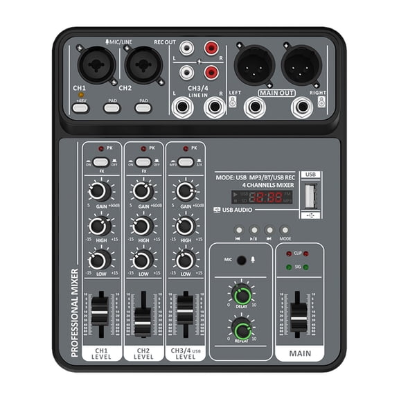 4 Channel Mixer 48V Phantom Power USB Studio Sound Mixers Bluetooth DJ Console Mixing ,Easy to Operate