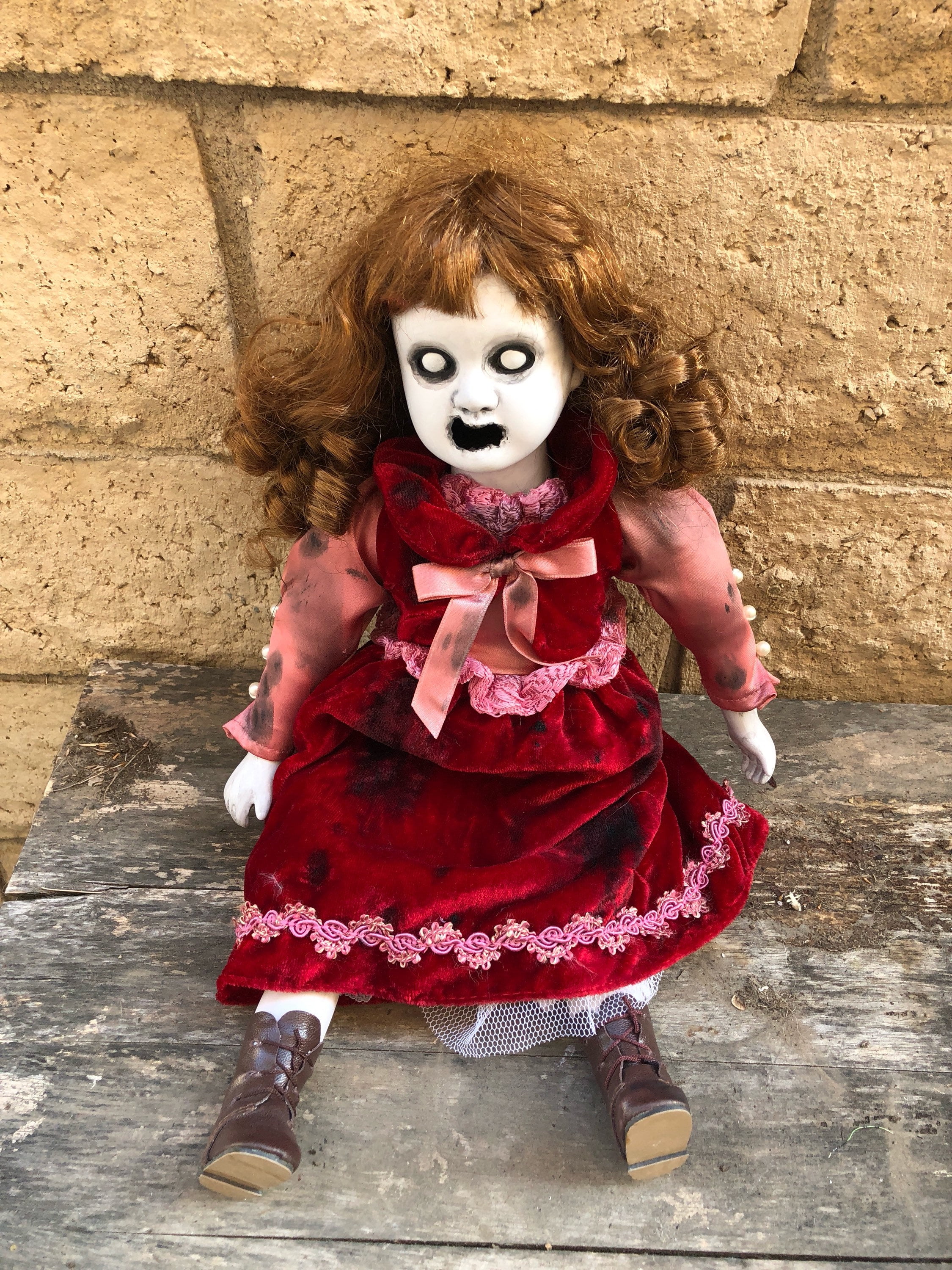 Ooak Sitting Screaming Creepy Horror Doll Art By Christie Creepydolls