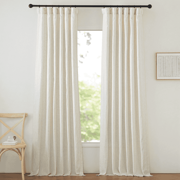 NICETOWN Linen Drapes 108 inches Long for Bedroom, Thick Linen Curtains Light Filtering Hook Belt/Backtab/Rod Pocket Window Treatment, 50"x 108", Natural, 2 Panels