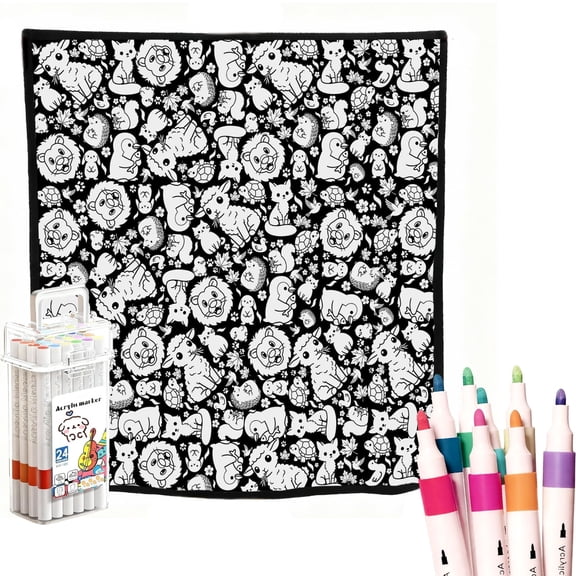 DIY Coloring Blanket for Adults with 24 Washable Markers, 50x60 Inch Soft Fuzzy Velvet Blanket for Coloring, Creative Gift for Bed Couch Home Décor
