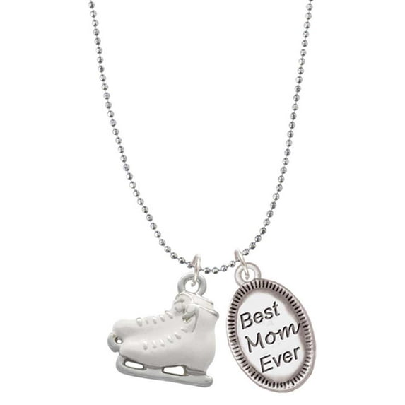 Delight Jewelry Silvertone White Ice Skates Best Mom Ever Charm Necklace