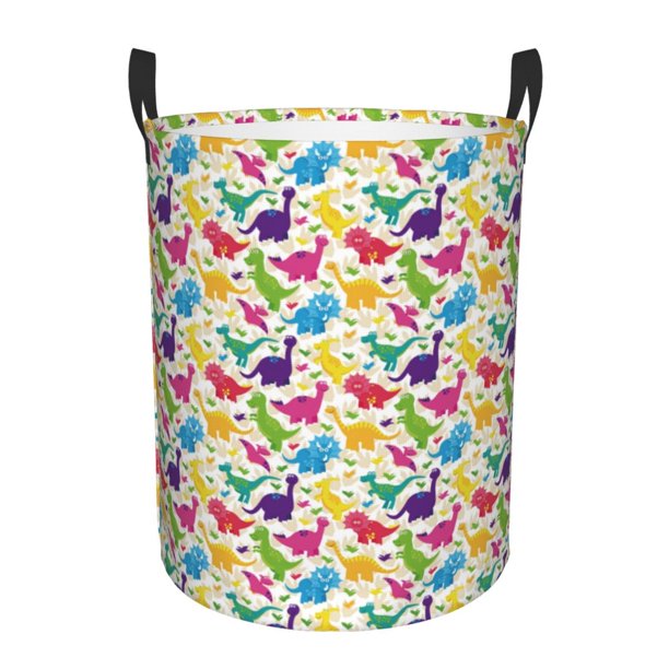 Balery Colorful Dinosaurs Cesta de ropa redonda con asas, impermeable, independiente, para ropa, juguetes, dormitorio y familia-Medium